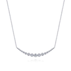 14K White Gold Diamond Curved Bar Necklace