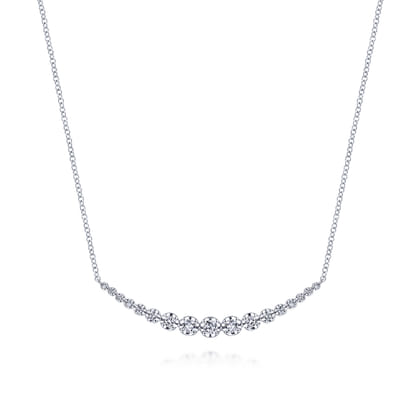 14K White Gold Diamond Curved Bar Necklace