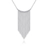 14K White Gold Diamond Curved Bar and Waterfall Chain Necklace - 0.18 ct
