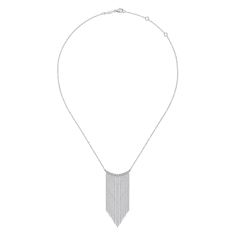 14K White Gold Diamond Curved Bar and Waterfall Chain Necklace - 0.18 ct - Shot 2