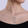 14K White Gold Diamond Curved Bar and Waterfall Chain Necklace - 0.18 ct