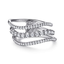 14K White Gold Diamond Curved Easy Stackable Ring