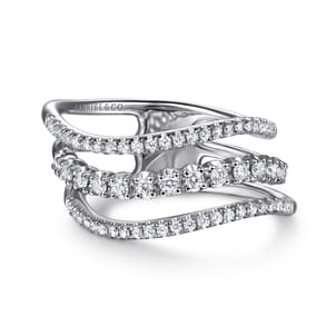 14K White Gold Diamond Curved Easy Stackable Ring