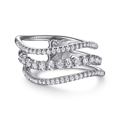 14K White Gold Diamond Curved Easy Stackable Ring