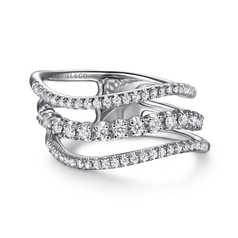 14K White Gold Diamond Curved Easy Stackable Ring - 0.55 ct - Shot 1