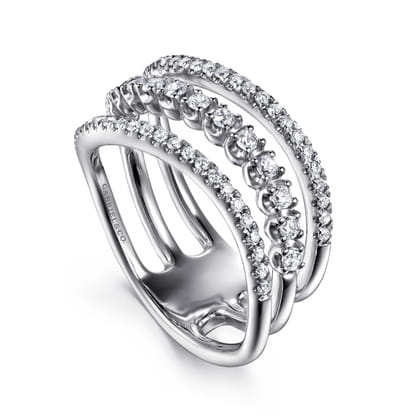 14K White Gold Diamond Curved Easy Stackable Ring