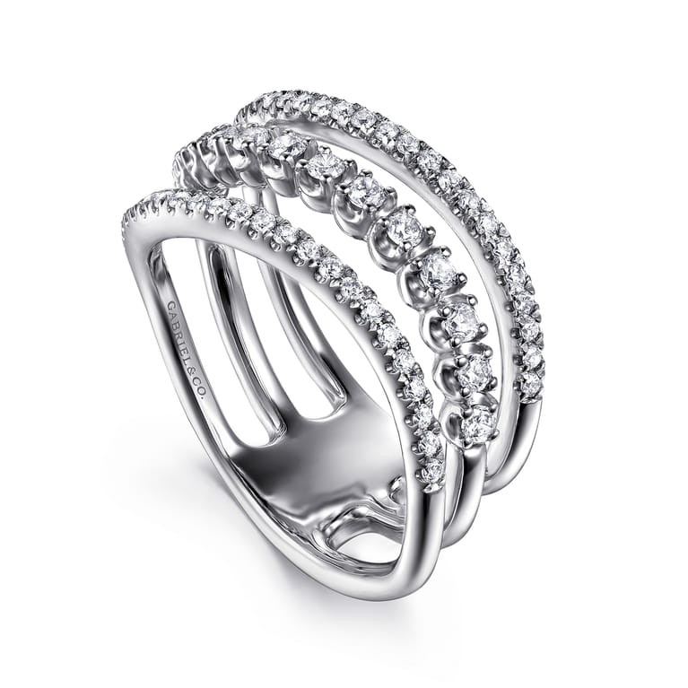 14K White Gold Diamond Curved Easy Stackable Ring - 0.55 ct - Shot 3