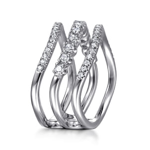 14K White Gold Diamond Curved Easy Stackable Ring
