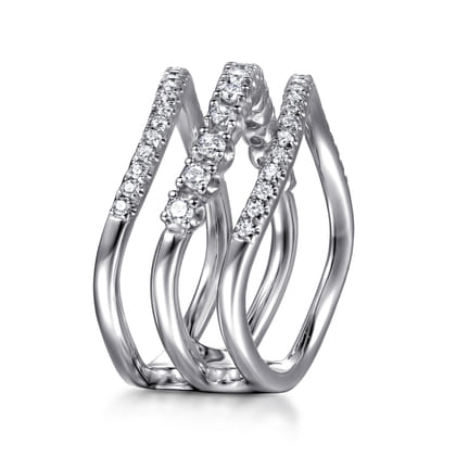 14K White Gold Diamond Curved Easy Stackable Ring