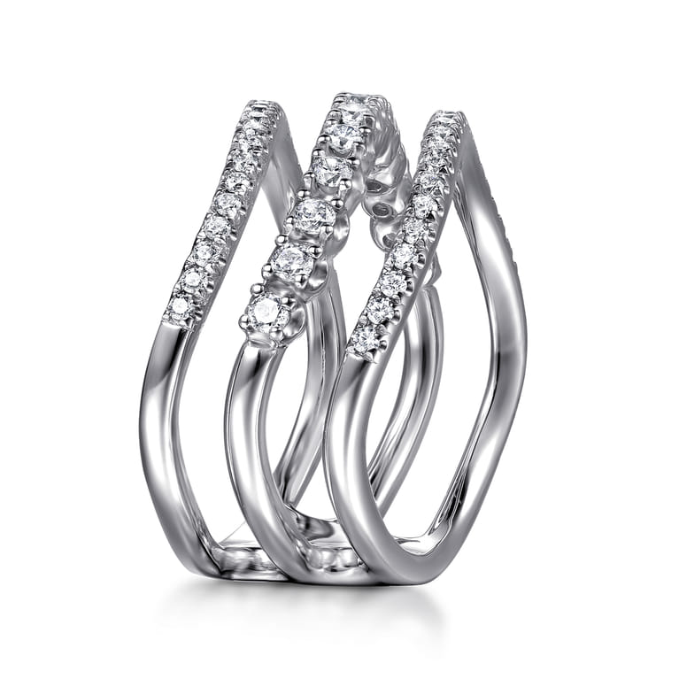 14K White Gold Diamond Curved Easy Stackable Ring - 0.55 ct - Shot 4