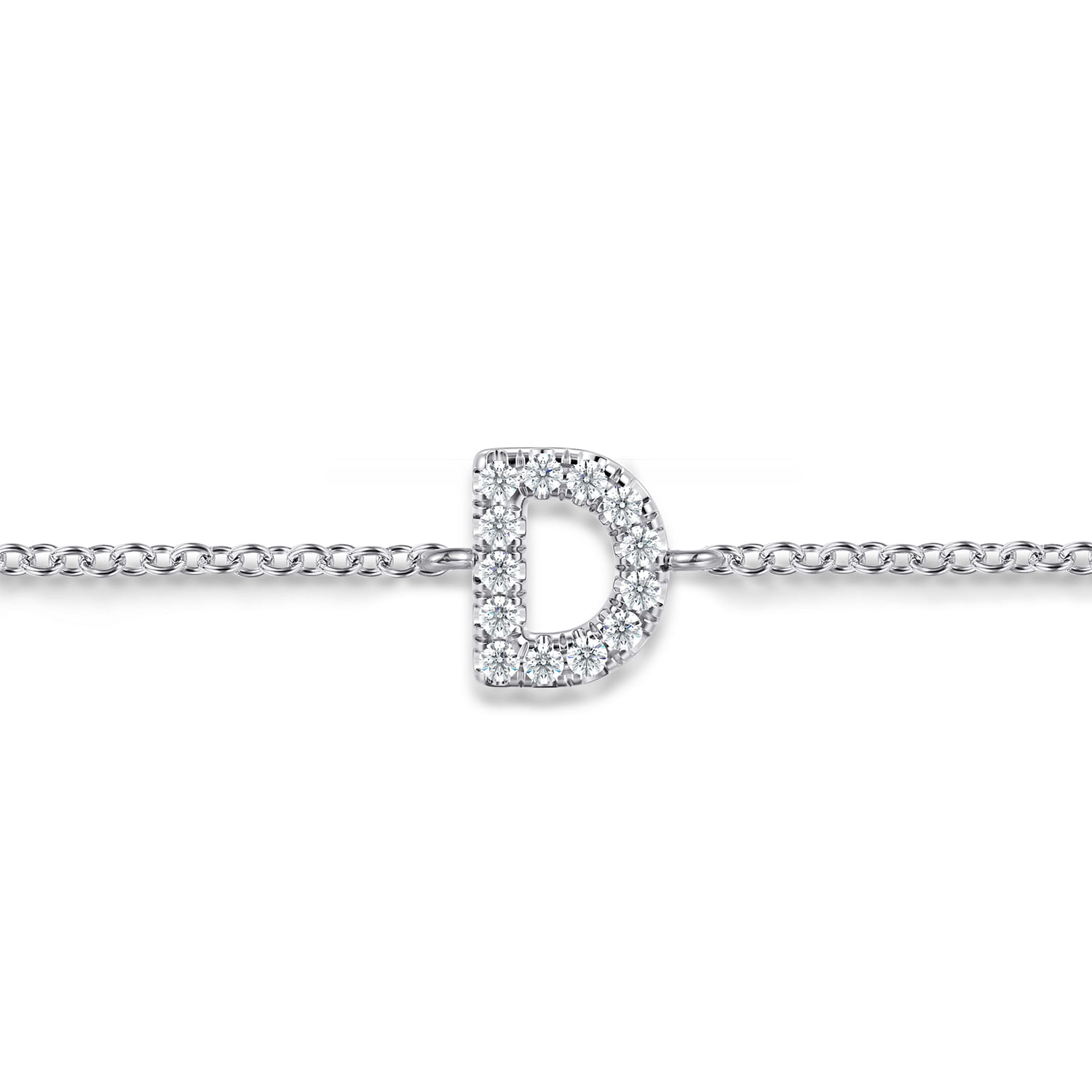 14K White Gold Diamond D Initial Chain Bracelet - 0.08 ct - Shot 2