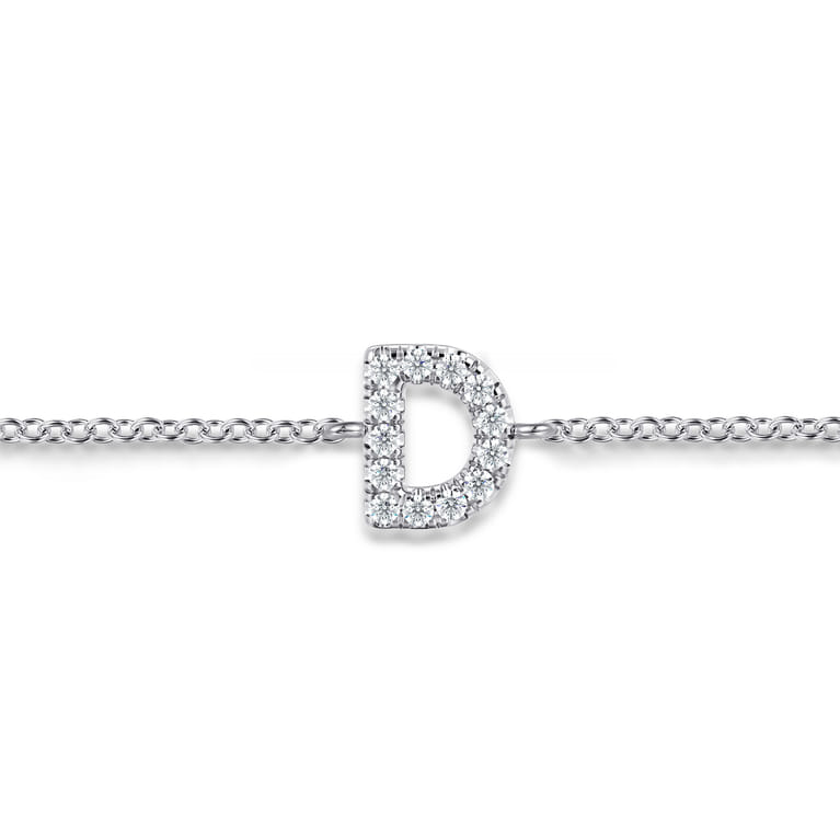 14K White Gold Diamond D Initial Chain Bracelet - 0.08 ct - Shot 2