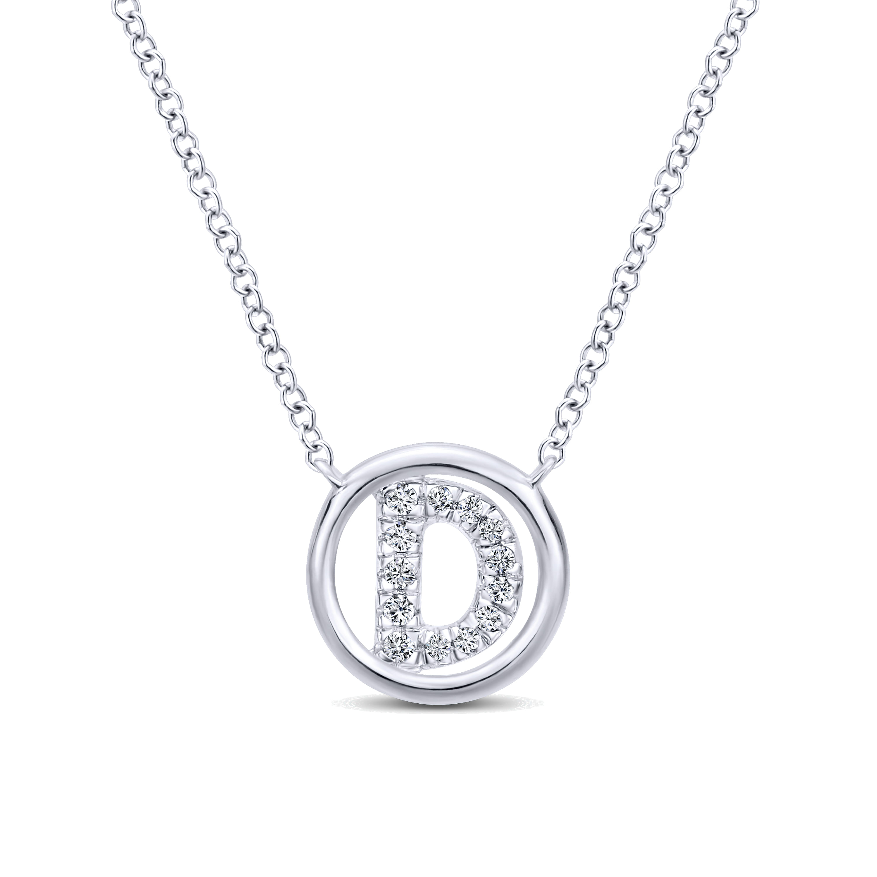 14K White Gold Diamond D Initial Pendant Necklace - 0.06 ct - Shot 1