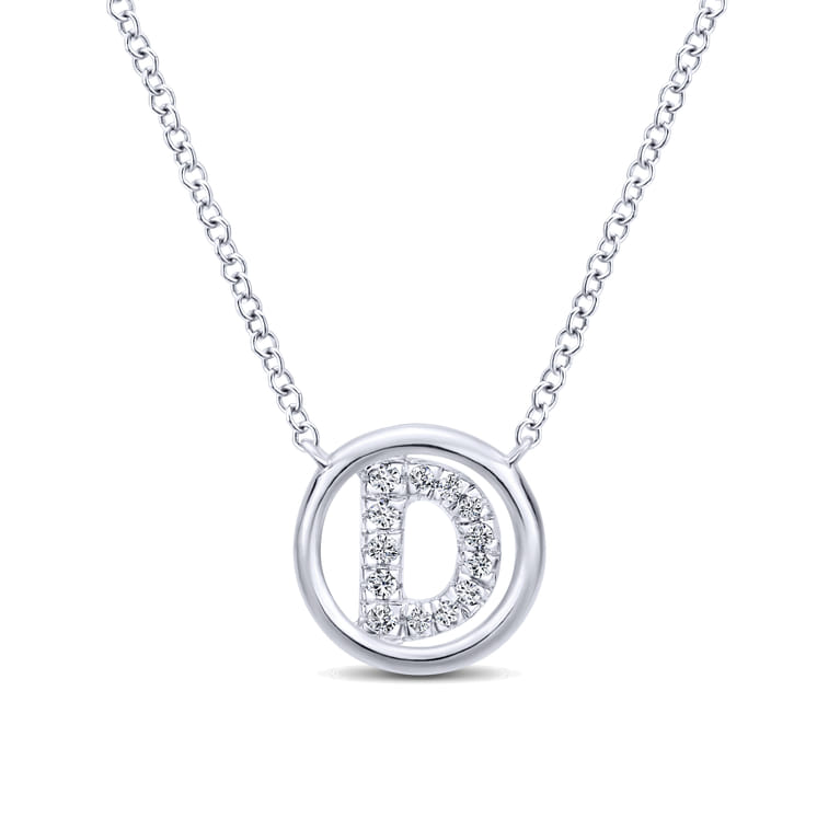 14K White Gold Diamond D Initial Pendant Necklace - 0.06 ct - Shot 1