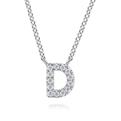 14K White Gold Diamond D Initial Pendant Necklace