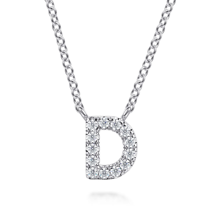 14K White Gold Diamond D Initial Pendant Necklace - 0.08 ct - Shot 1