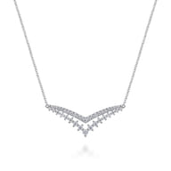 14K White Gold Diamond Double Chevron Bar Necklace