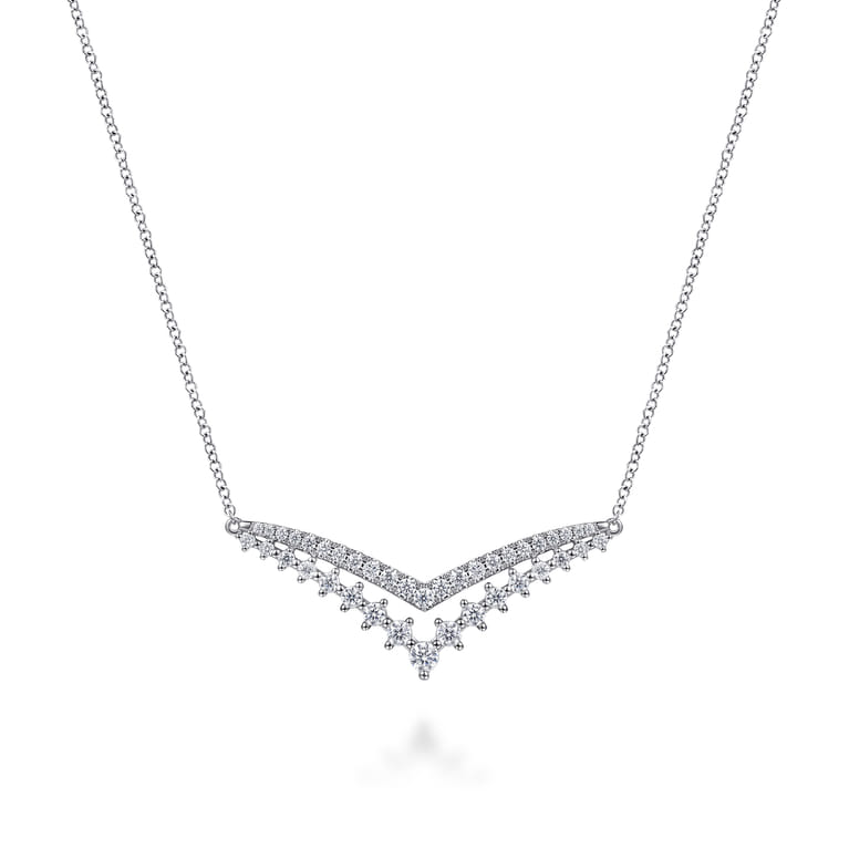 14K White Gold Diamond Double Chevron Bar Necklace - 0.75 ct - Shot 1