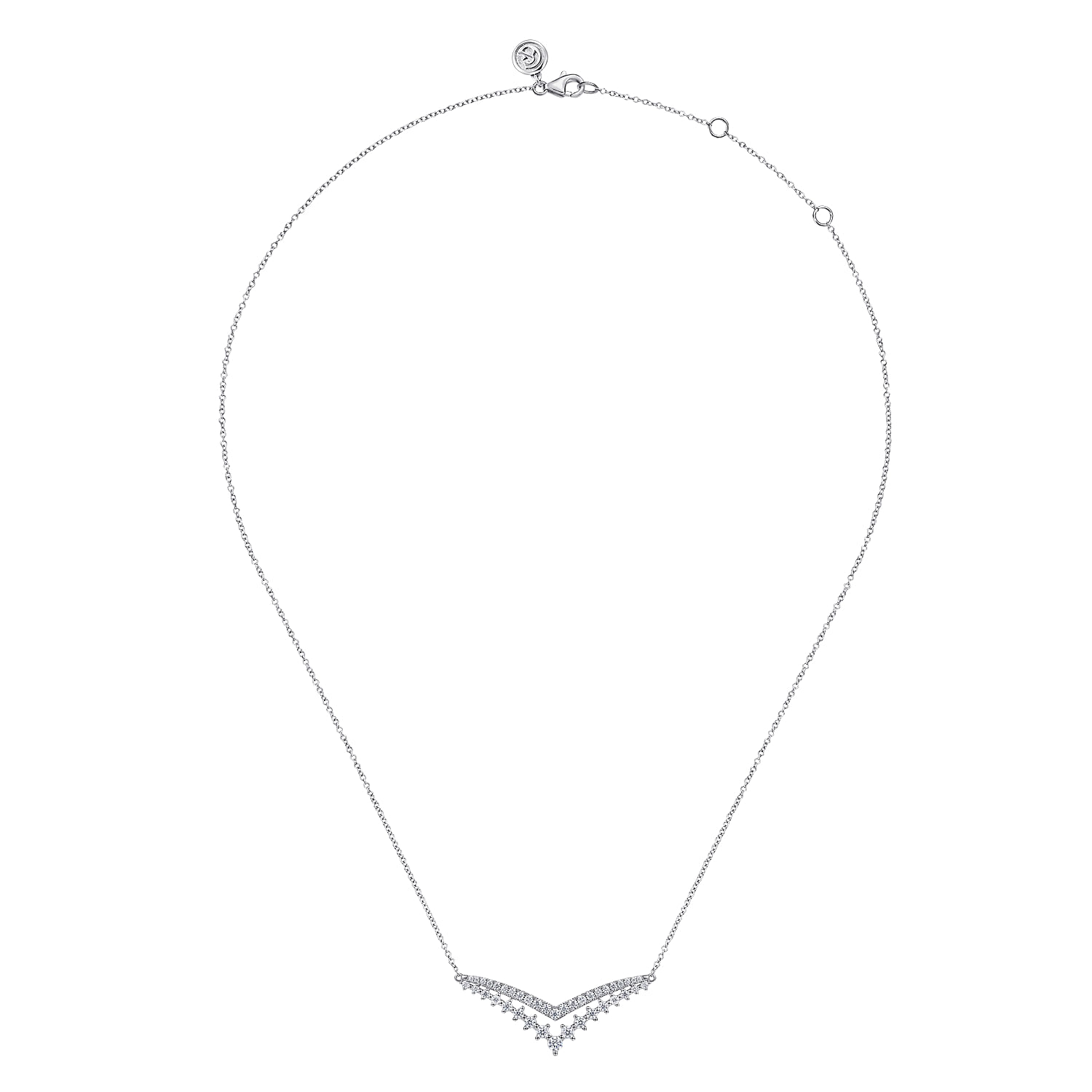 14K White Gold Diamond Double Chevron Bar Necklace