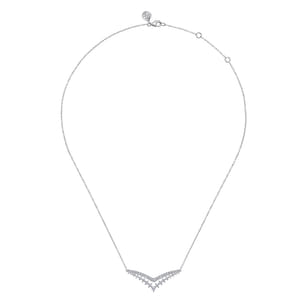 14K White Gold Diamond Double Chevron Bar Necklace
