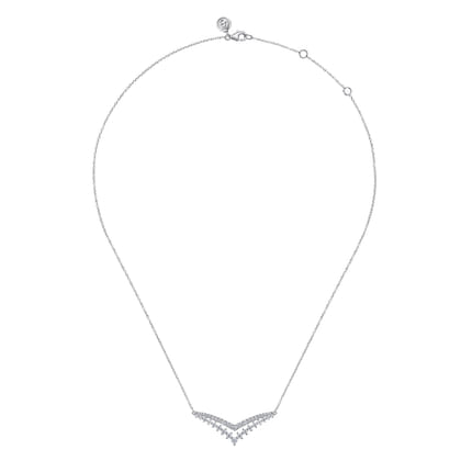 14K White Gold Diamond Double Chevron Bar Necklace