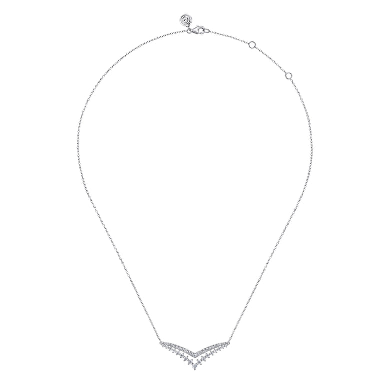 14K White Gold Diamond Double Chevron Bar Necklace - 0.75 ct - Shot 2