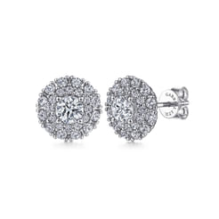 14K White Gold Diamond Double Halo Stud Earrings