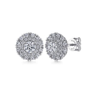 14K White Gold Diamond Double Halo Stud Earrings