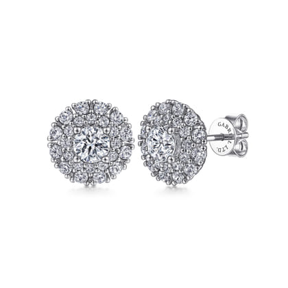 14K White Gold Diamond Double Halo Stud Earrings