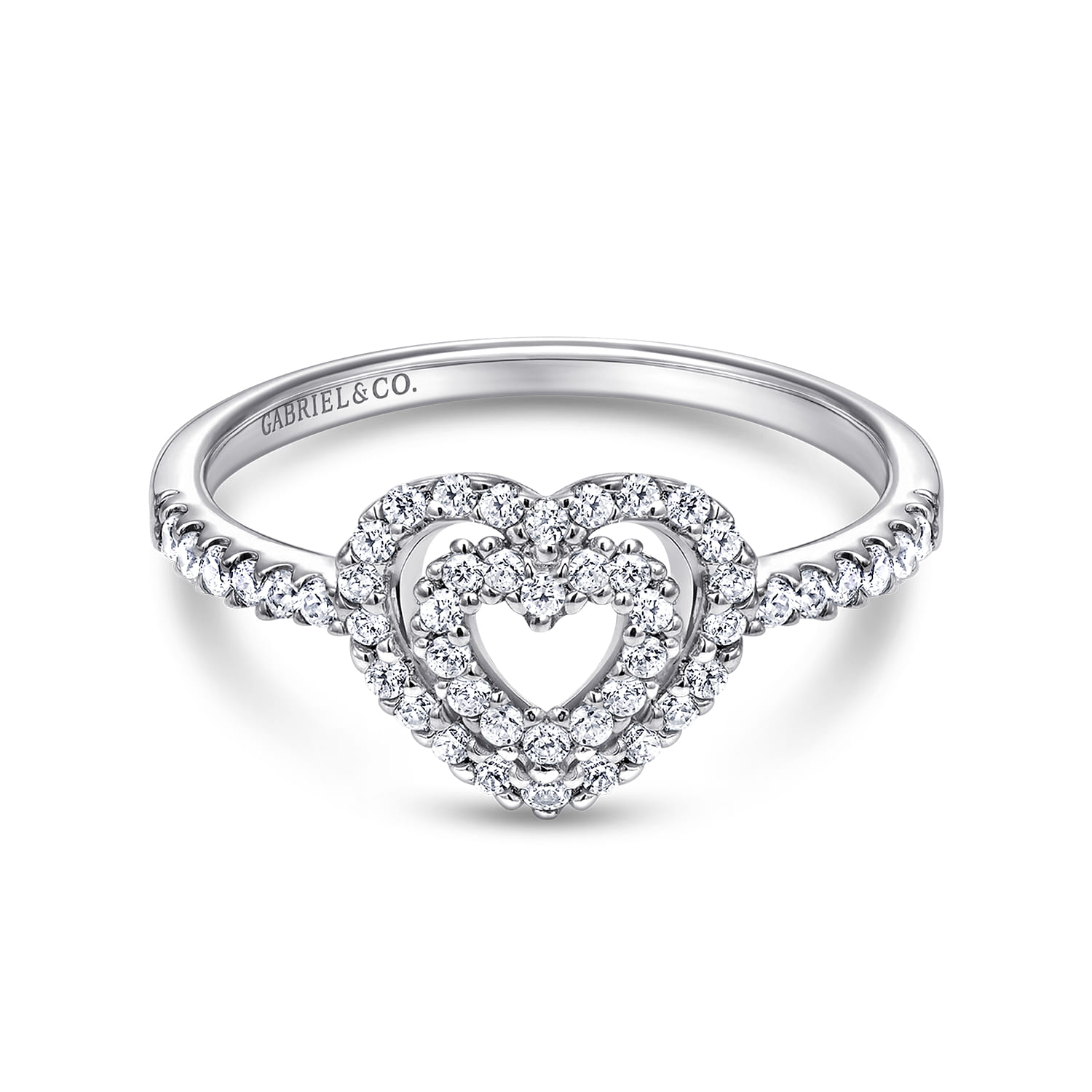 14K White Gold Diamond Double Heart Diamond Promise Ring