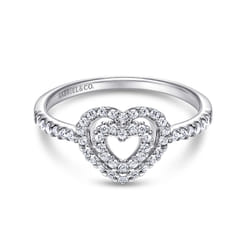 14K White Gold Diamond Double Heart Diamond Promise Ring