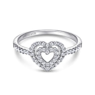 14K White Gold Diamond Double Heart Diamond Promise Ring