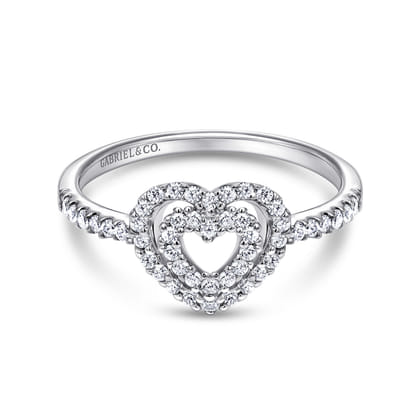14K White Gold Diamond Double Heart Diamond Promise Ring