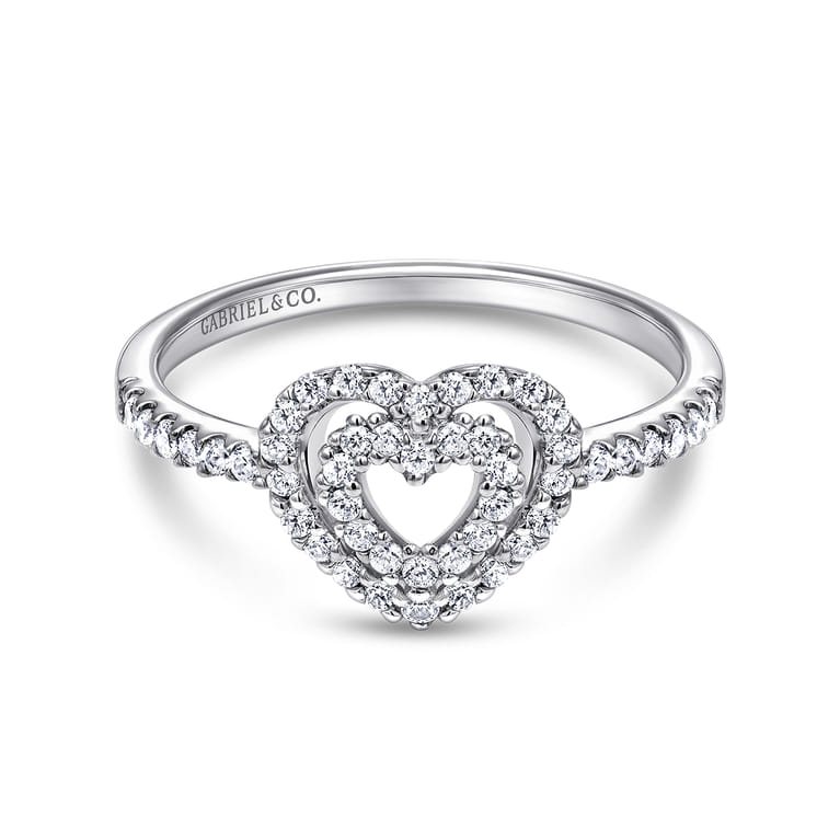 14K White Gold Diamond Double Heart Diamond Promise Ring - 0.24 ct - Shot 1