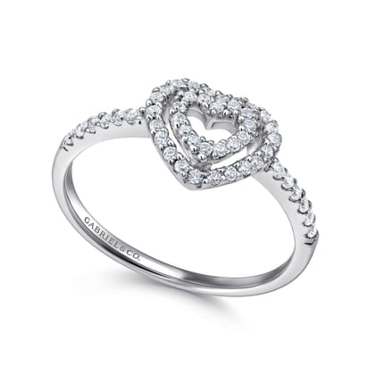 14K White Gold Diamond Double Heart Diamond Promise Ring
