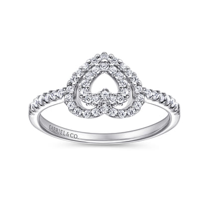 14K White Gold Diamond Double Heart Diamond Promise Ring