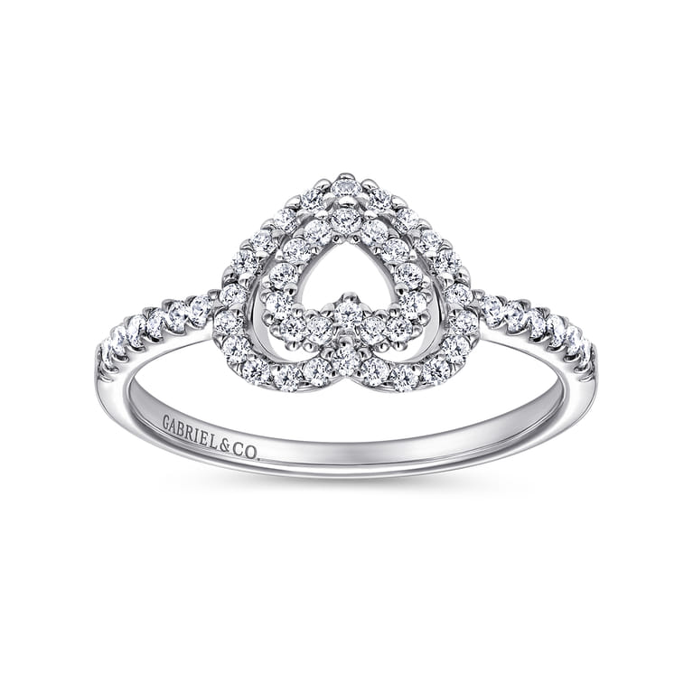 14K White Gold Diamond Double Heart Diamond Promise Ring - 0.24 ct - Shot 4