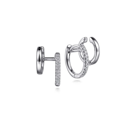 14K White Gold Diamond Double Huggie-Cuff Earrings With U Set