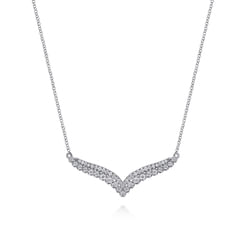 14K White Gold Diamond Double Row Chevron Bar Necklace