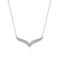 14K White Gold Diamond Double Row Chevron Bar Necklace