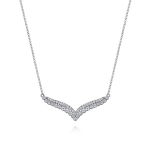 14K White Gold Diamond Double Row Chevron Bar Necklace