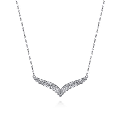 14K White Gold Diamond Double Row Chevron Bar Necklace