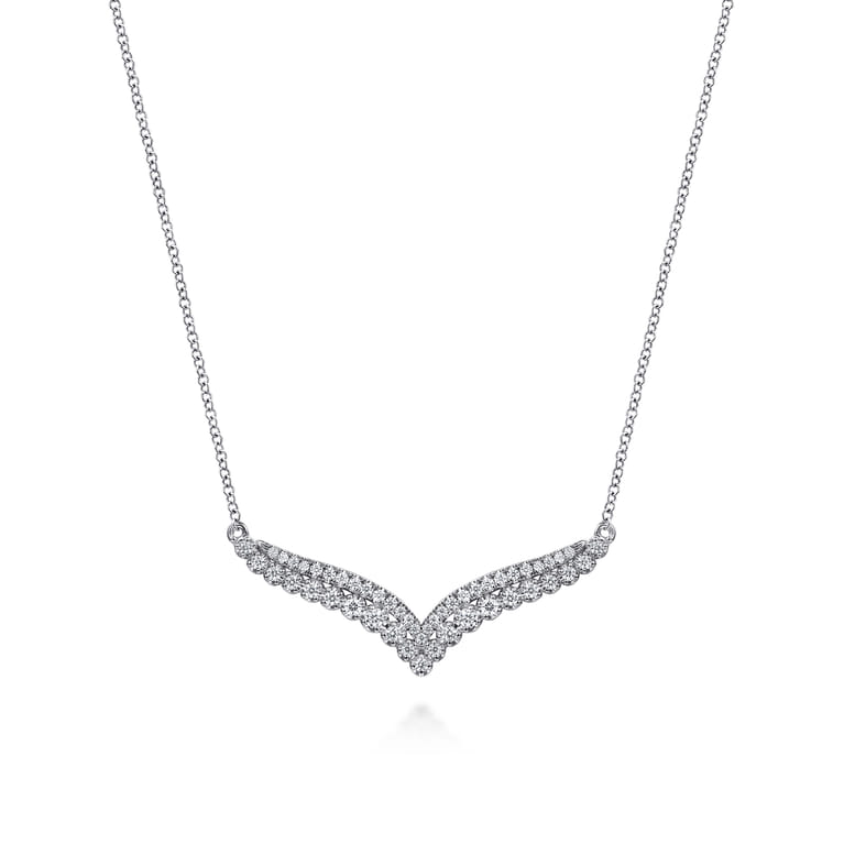 14K White Gold Diamond Double Row Chevron Bar Necklace - 0.38 ct - Shot 1
