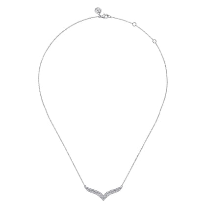 14K White Gold Diamond Double Row Chevron Bar Necklace