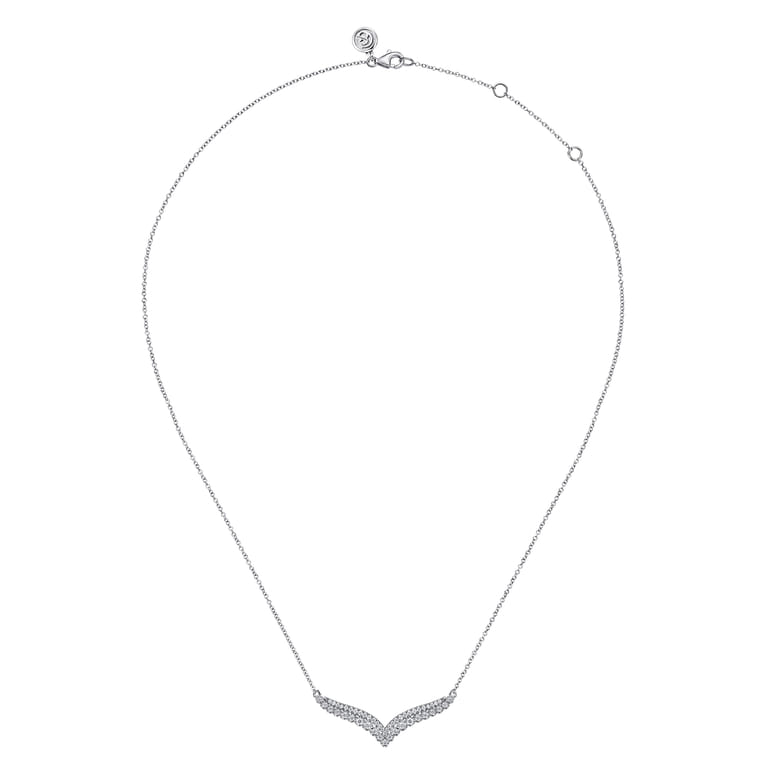 14K White Gold Diamond Double Row Chevron Bar Necklace - 0.38 ct - Shot 2