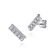 14K White Gold Diamond Double Row Stacked Ear Climber Earrings