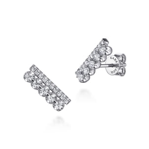 14K White Gold Diamond Double Row Stacked Ear Climber Earrings