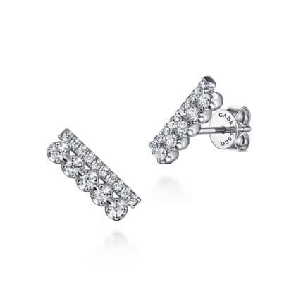 14K White Gold Diamond Double Row Stacked Ear Climber Earrings