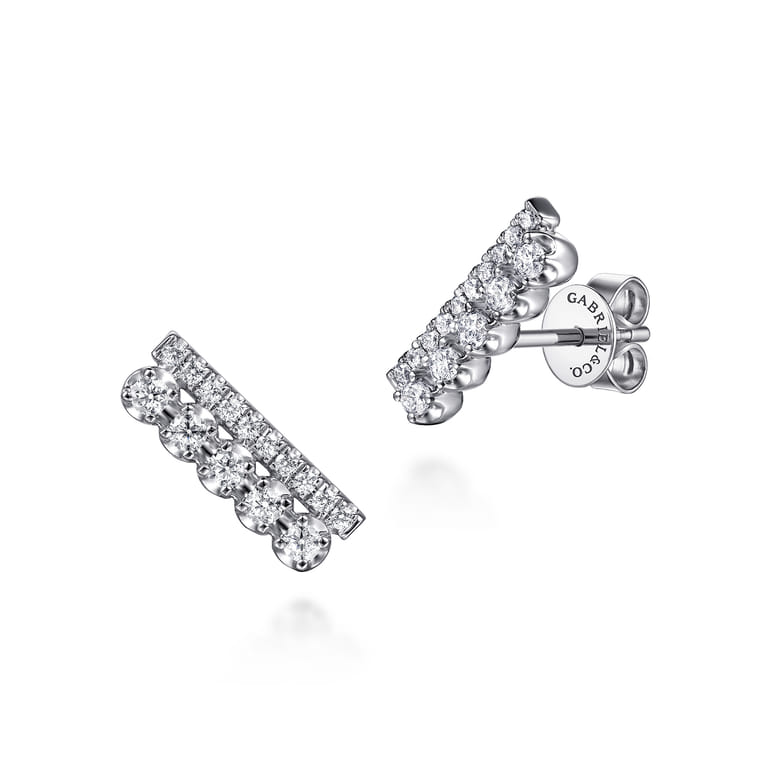 14K White Gold Diamond Double Row Stacked Ear Climber Earrings - 0.35 ct - Shot 1
