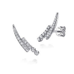14K White Gold Diamond Double Row Stacked Ear Climber Earrings